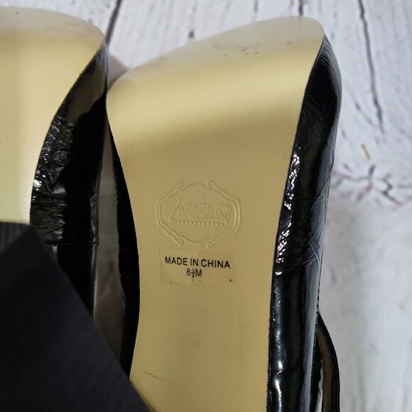 HALE BOB - Black Patent Stacked Block High Heel 4.5" Shoes 8.5 - Picture 7 of 9